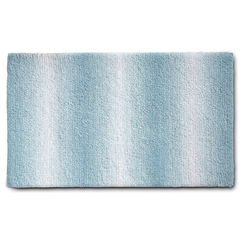 Rechthoekige badmat met hoge pool in lichtblauw met wit ombre-kleurverloop