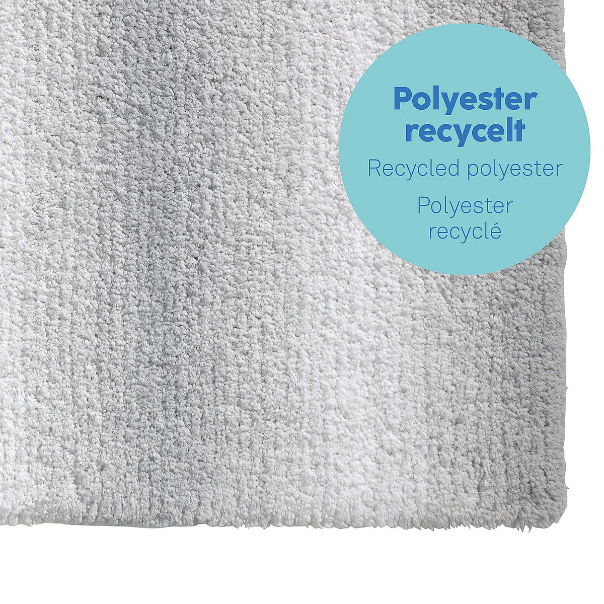 Badmat gerecycled polyester Ombre grijs 65 x 55 cm, hoogpolig en antislip voor de badkamer