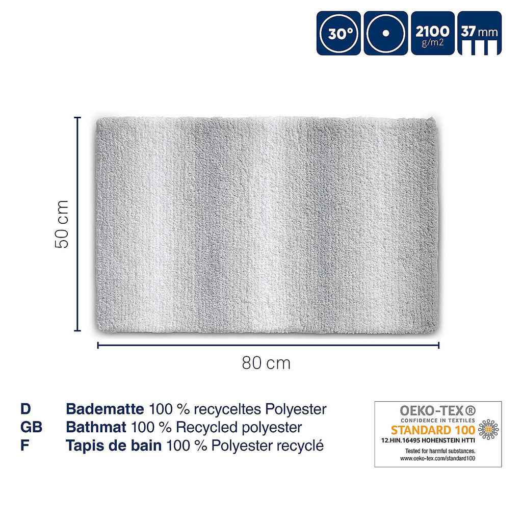 Badmat gerecycled polyester Ombre rotsgrijs 80 x 50 cm, hoogpolig en antislip voor de badkamer