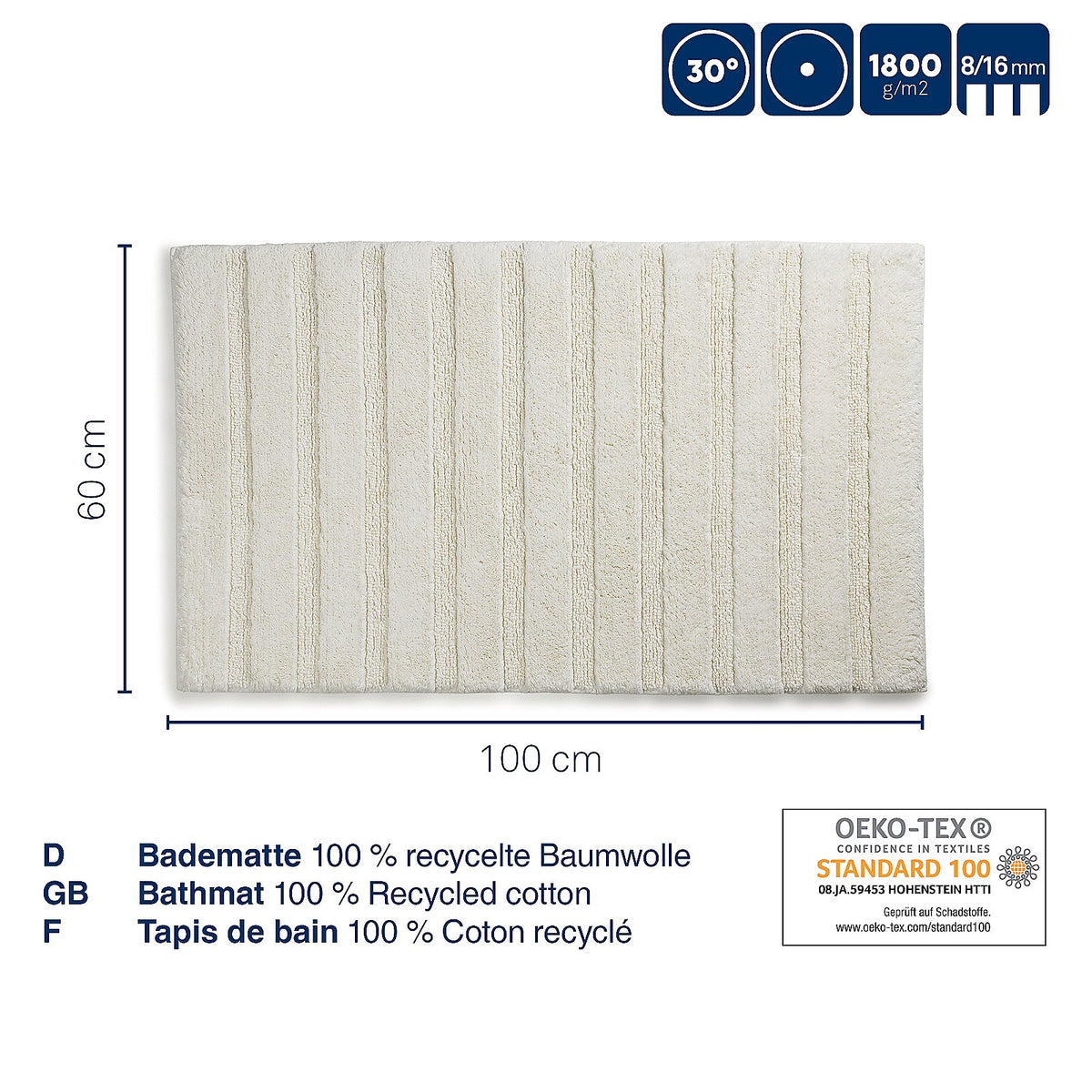 Badmat Megan zilvergrijs 100 x 60 cm, antislip onderkant en zachte pool van 16 mm