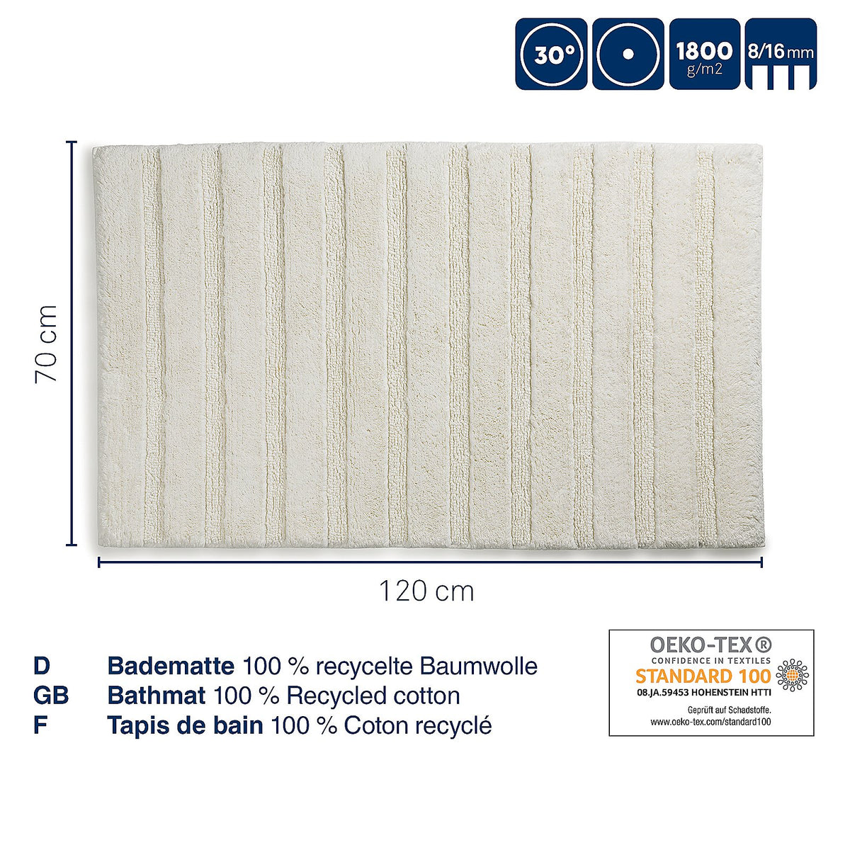 Badmat Megan terra 120 x 70 cm, zacht met antislip onderkant voor de badkamer