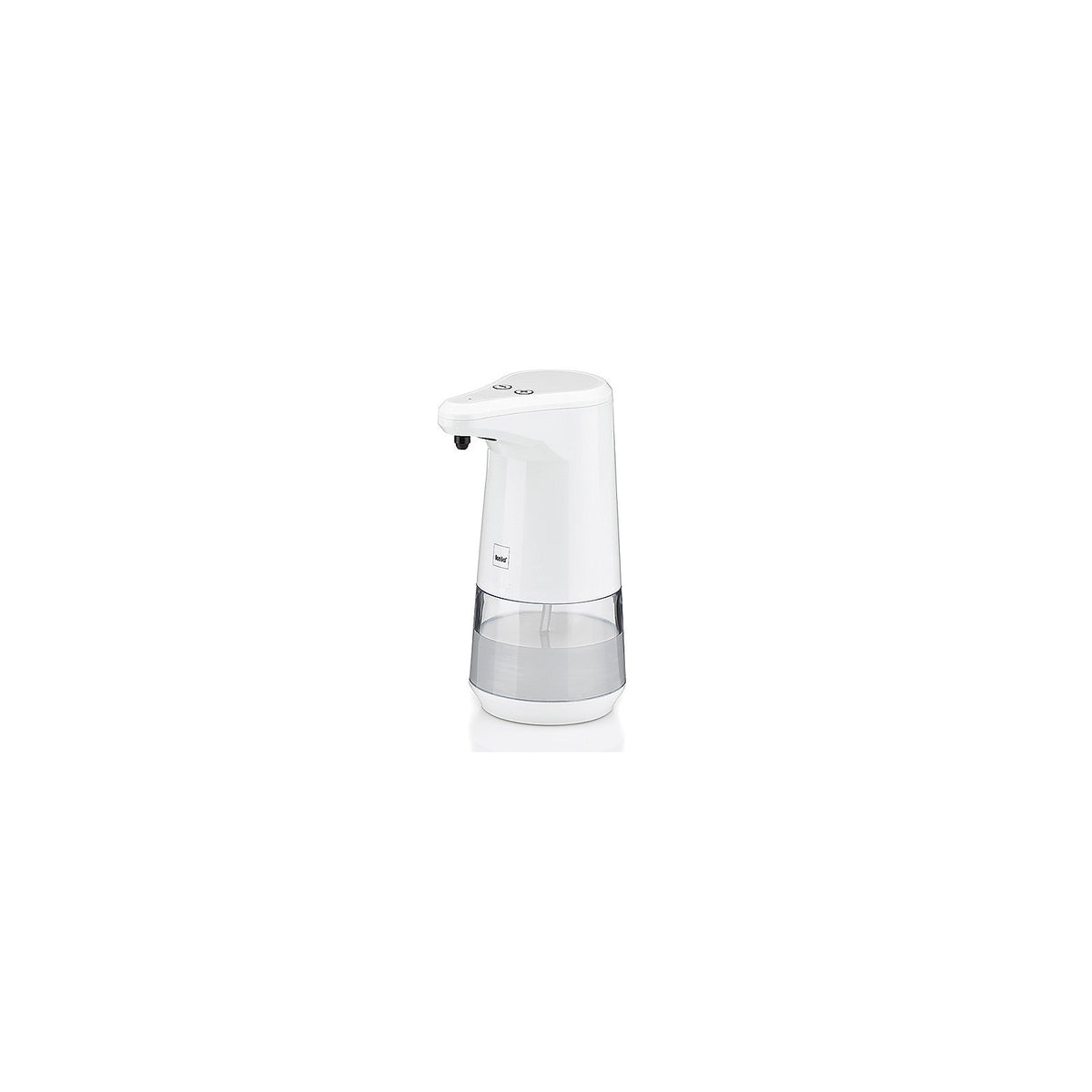 Witte contactloze zeepdispenser met sensor en doorzichtig reservoir onderin