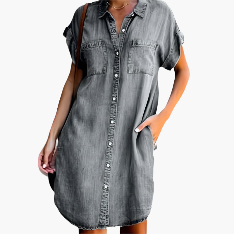 Women's denim shirt dress casual leisure loose – stylish shirt dress for everyday & vacation