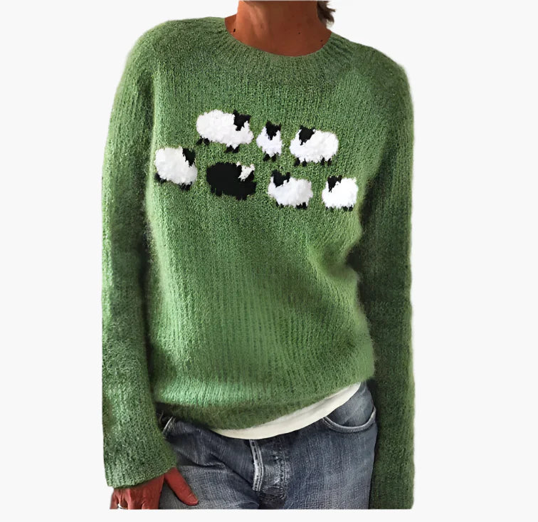 Women's Retro Sweater with Crew Neck – Comfortable Knit Sweater in Vintage Style for Autumn
