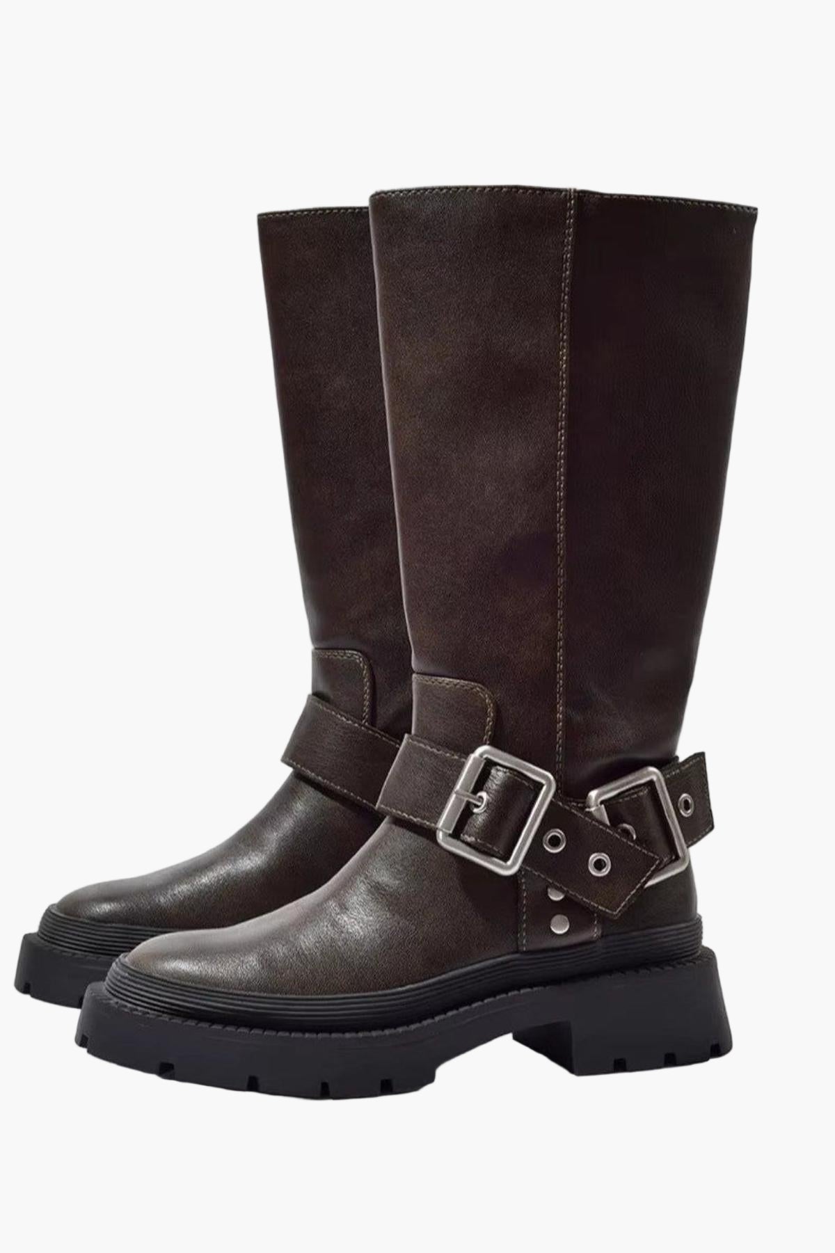 Damen Stiefel mit Schnallen und Blockabsatz – Retro-inspirierte Alltagsboots