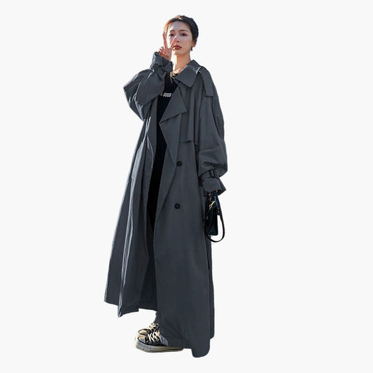 Damen Trenchcoat – Oversized, Lang, Klassischer Stil für Alltag und Büro