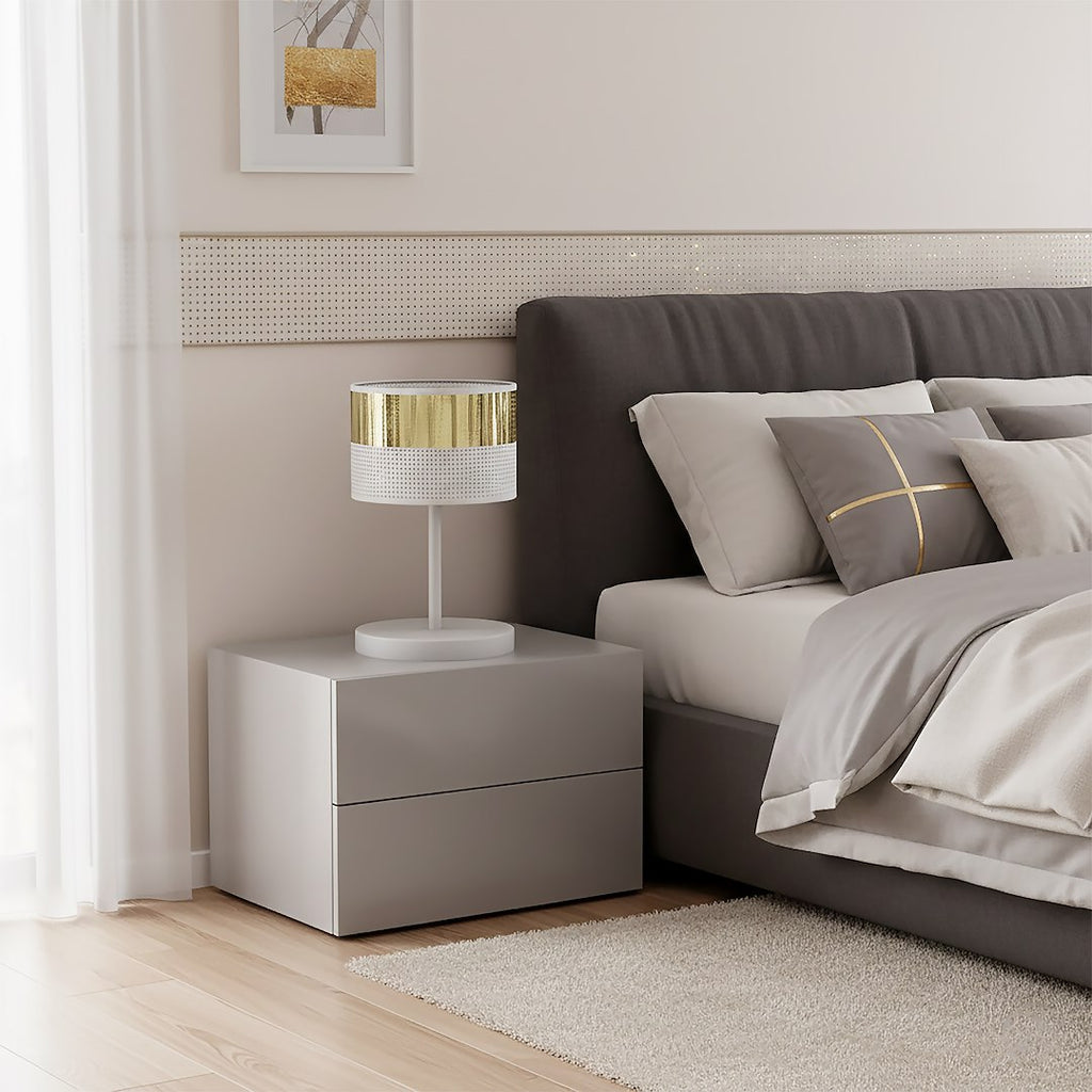 Tafellamp gepoedercoat staal Lux modern wit en goud, kap Ø 20 cm, E27-fitting voor bureau of nachtkastje