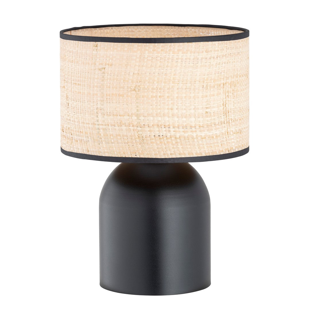Tafellamp Aspen gepoedercoat staal zwart met rotankleurige stoffen kap Ø 25 cm, Scandinavisch, E27