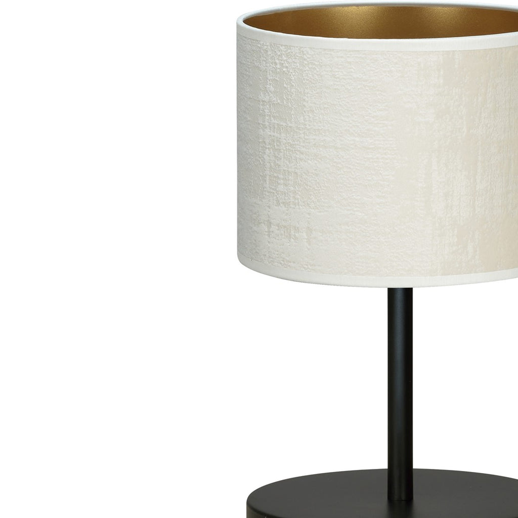 Tafellamp Hilde gepoedercoat staal en stof, minimalistisch, zwart met witte kap Ø 20 cm, voor woonkamer en slaapkamer