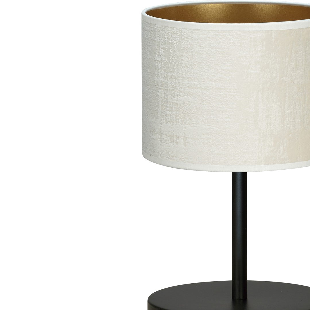 Tafellamp Hilde gepoedercoat staal en stof, minimalistisch, zwart met witte kap Ø 20 cm, voor woonkamer en slaapkamer