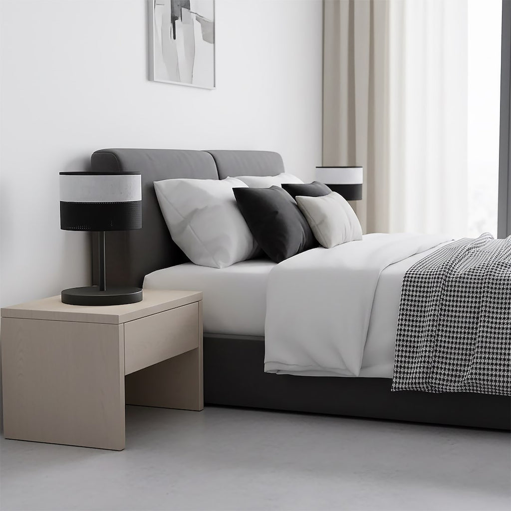 Tafellamp gepoedercoat staal met stoffen kap, minimalistisch, zwart en grijs, Ø 20 cm, E27