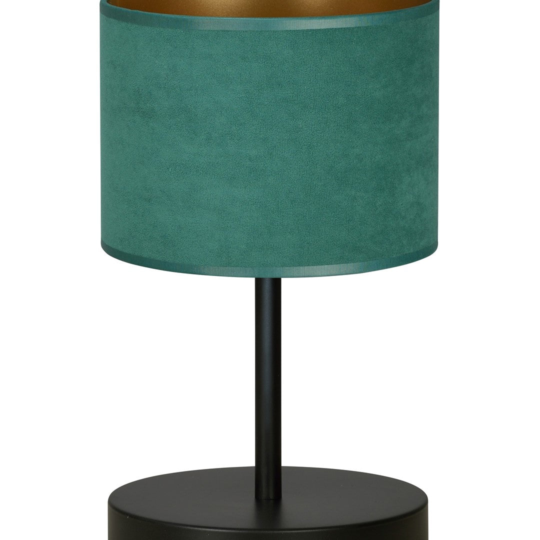 Tafellamp Hilde gepoedercoat staal, minimalistisch, groene stoffen kap, zwarte voet, Ø 20 cm, E27, voor woonkamer en slaapkamer