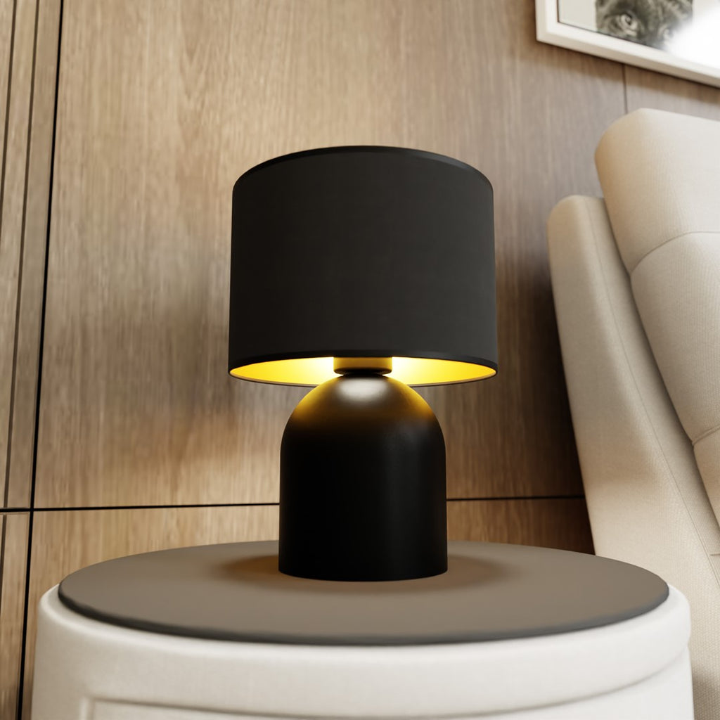 Tafellamp Aspen gepoedercoat staal zwart met goud, Scandinavisch, stoffen kap Ø 25 cm, E27