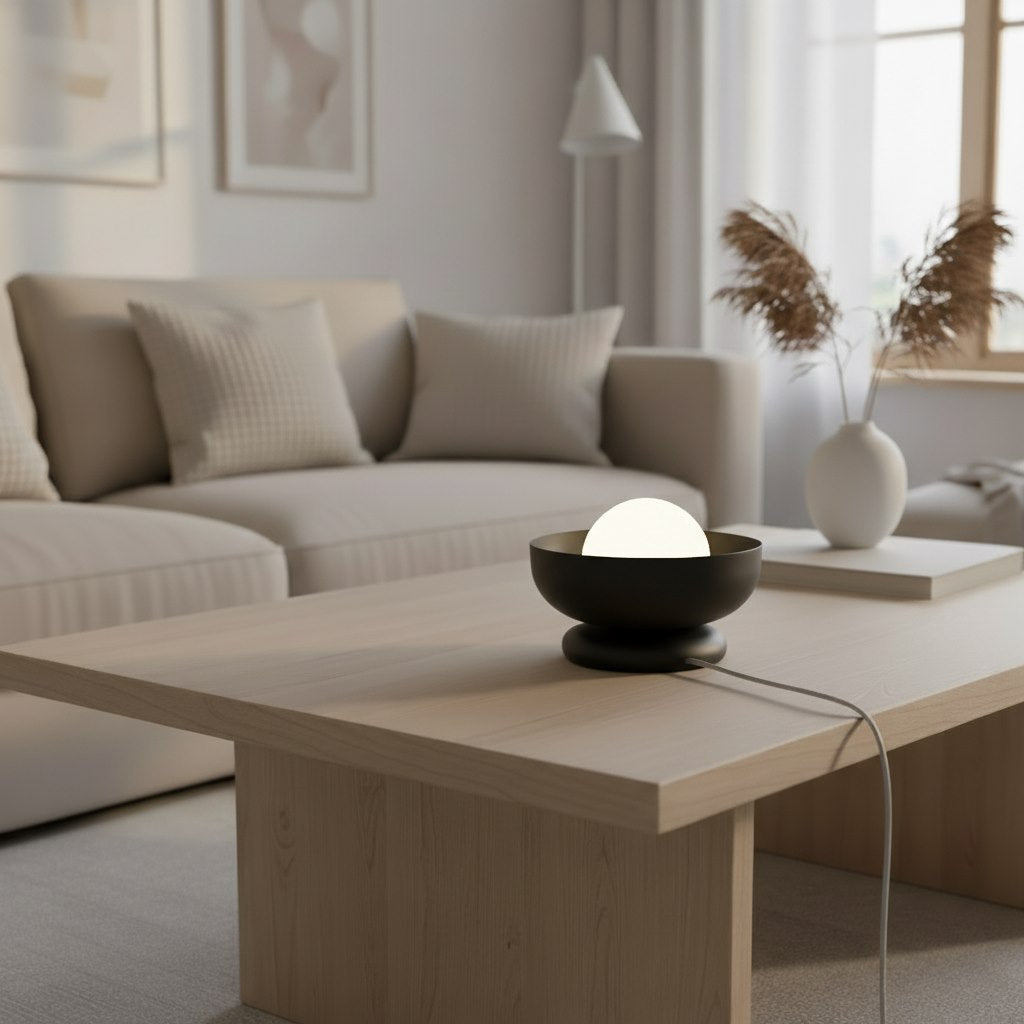 Tafellamp gepoedercoat staal minimalistisch zwart met wit glas, Ø 20 cm, G9 – slaapkamer en woonkamer