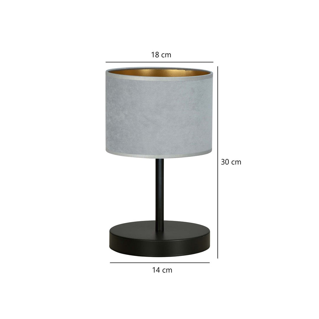 Tafellamp Hilde gepoedercoat staal met grijze stoffen kap, zwarte voet, Ø 20 cm, hoogte 34 cm, E27