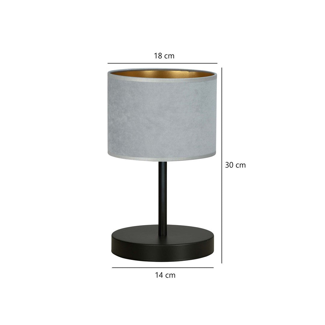 Tafellamp Hilde gepoedercoat staal met grijze stoffen kap, zwarte voet, Ø 20 cm, hoogte 34 cm, E27