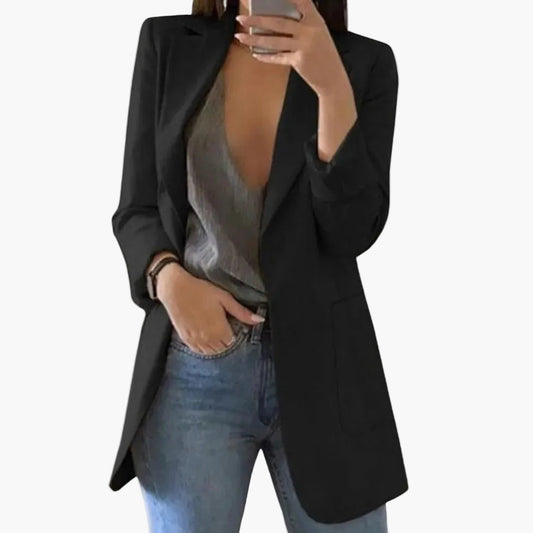 Damen Blazer Lang Geschnitten Elegant Business Freizeit Modern