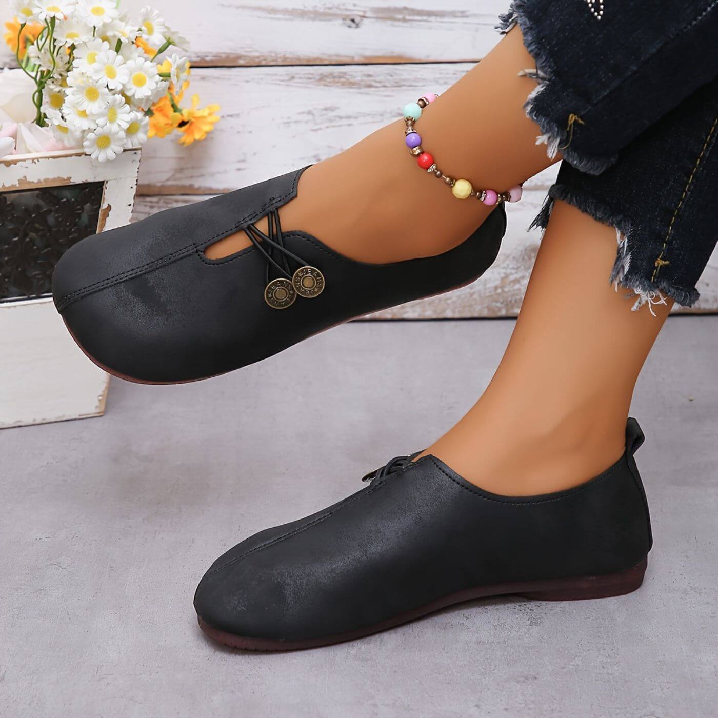Women's Orthopedic Slip-On Shoes with Button Closure – Comfortable Everyday Shoes for Leisure and Travel