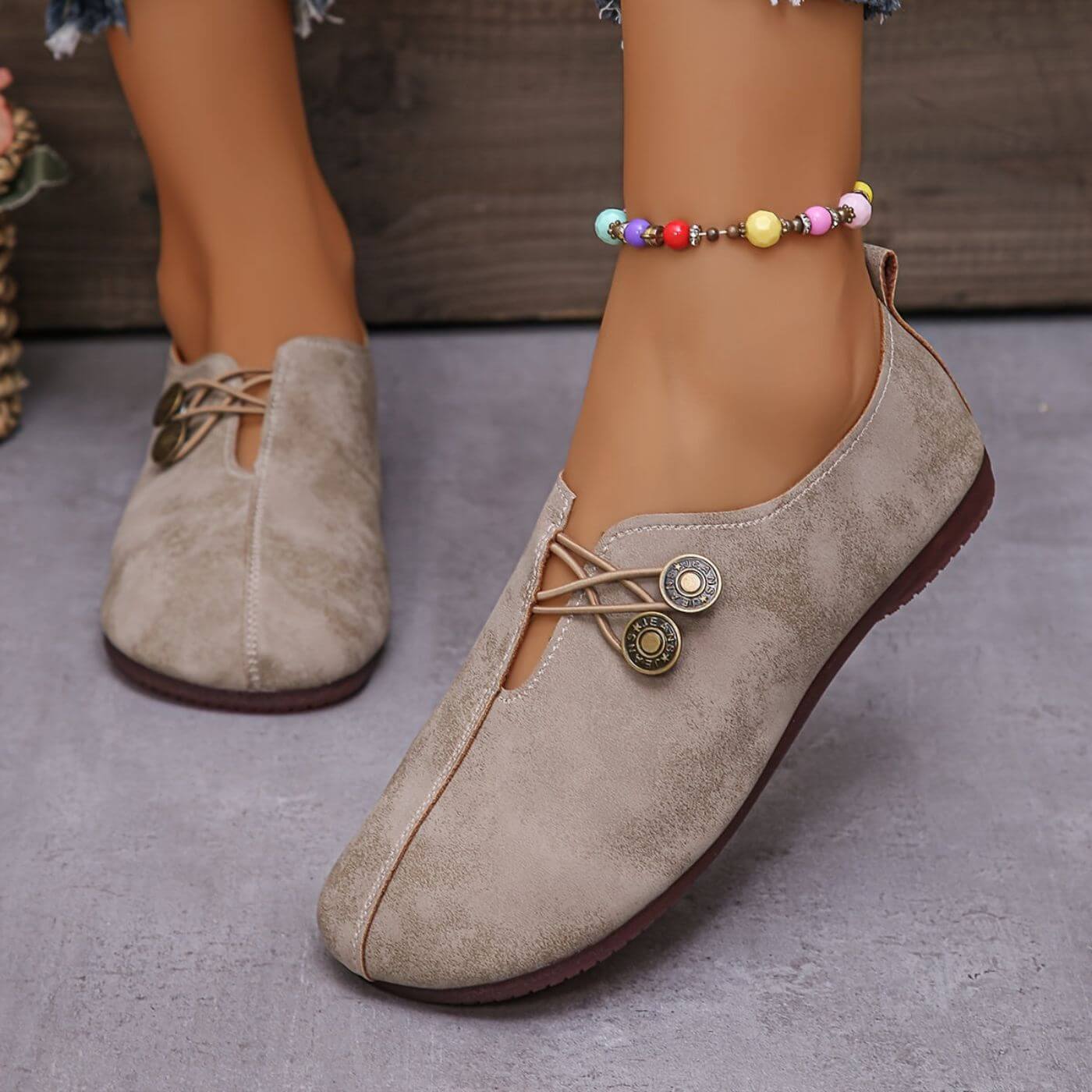 Women's Orthopedic Slip-On Shoes with Button Closure – Comfortable Everyday Shoes for Leisure and Travel