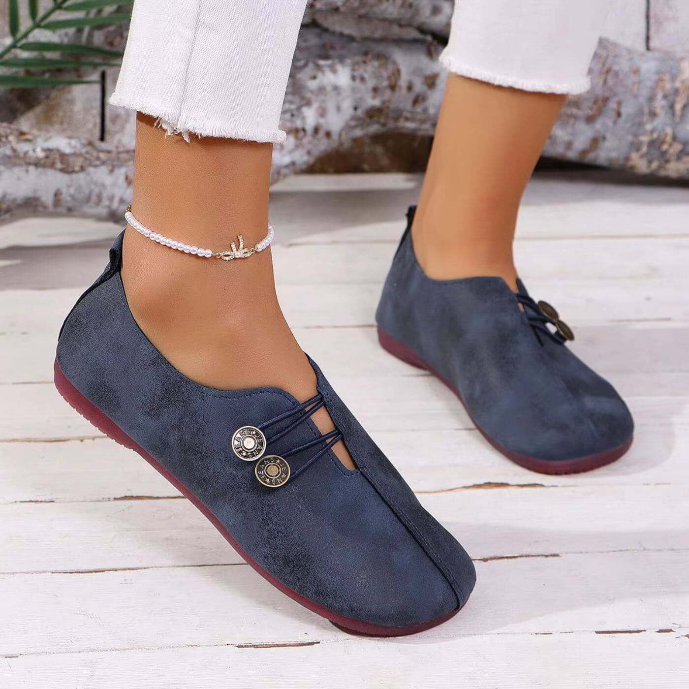 Women's Orthopedic Slip-On Shoes with Button Closure – Comfortable Everyday Shoes for Leisure and Travel