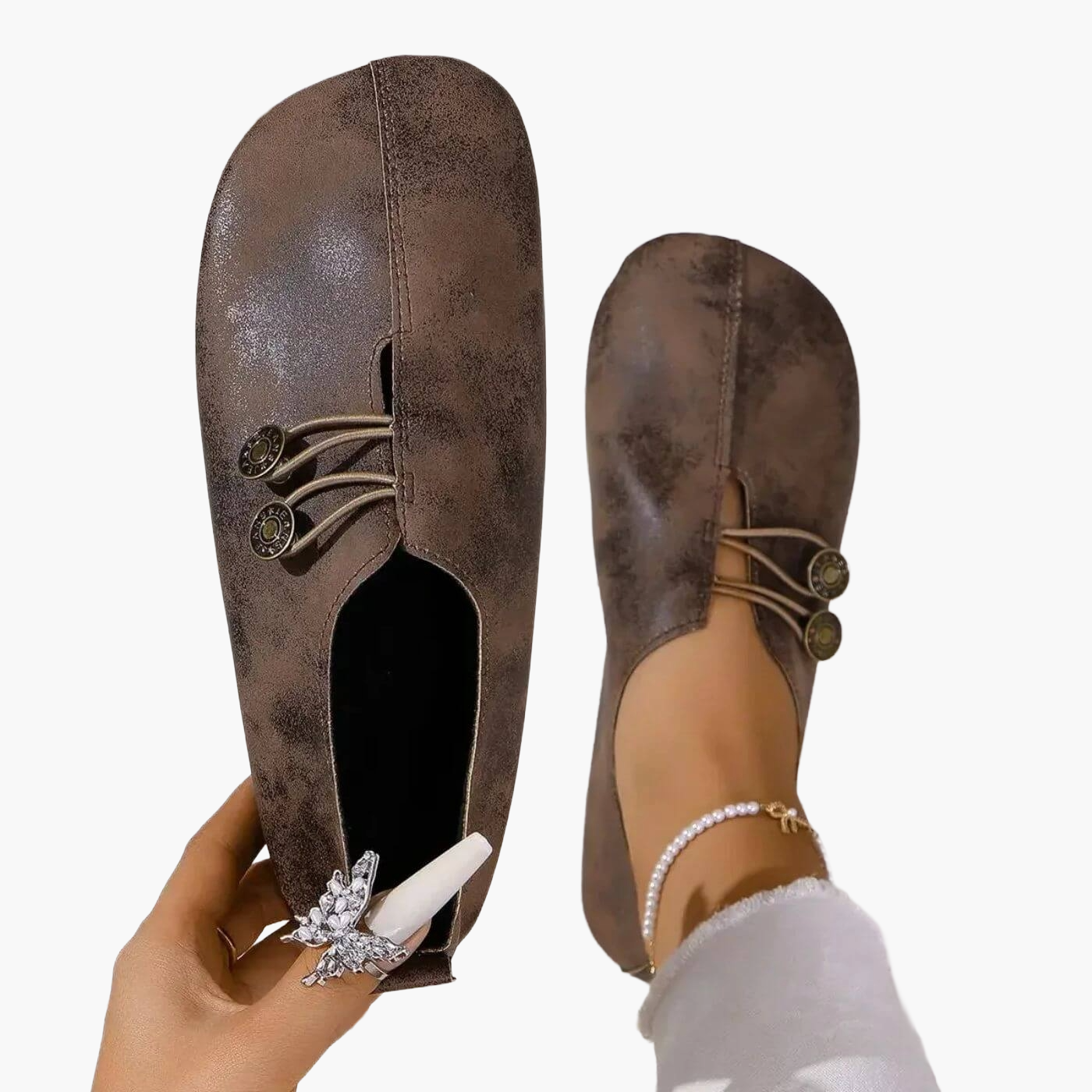 Women's Orthopedic Slip-On Shoes with Button Closure – Comfortable Everyday Shoes for Leisure and Travel