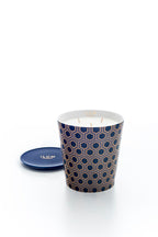 Geurkaars porselein Cologne Retro marineblauw met goud hexagonpatroon, 715 g, met deksel
