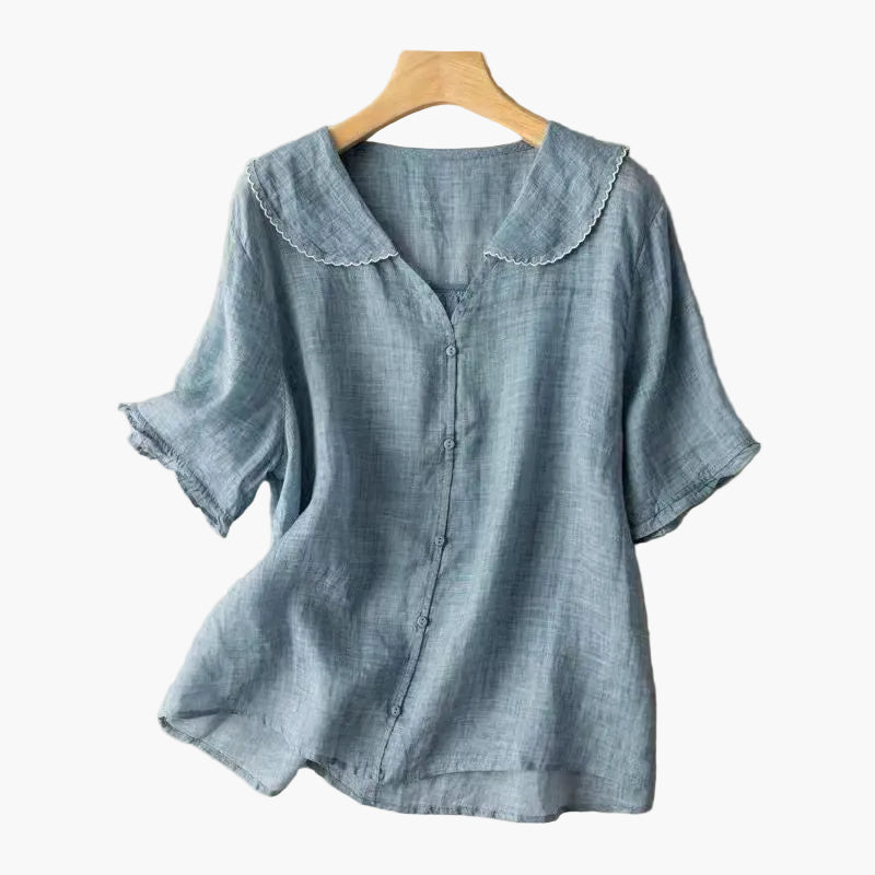 Damen Vintage-Bluse mit Bubikragen – Lockerer Alltagsstil für Freizeit & Büro