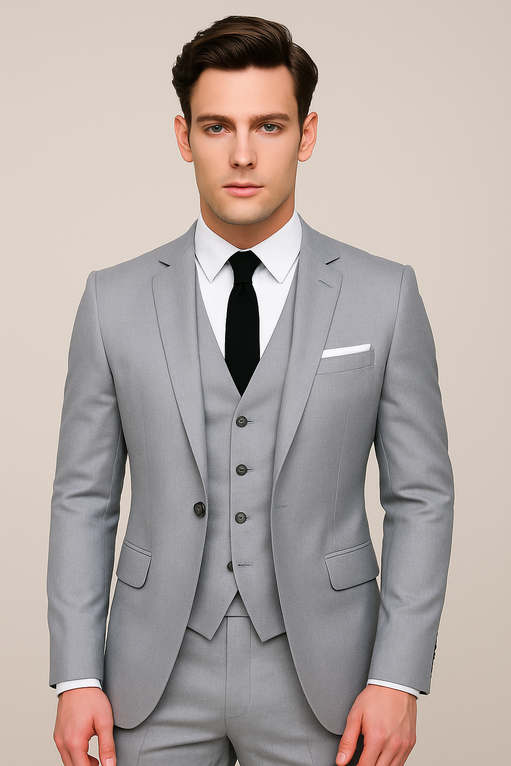 Men's Three-Piece Slim Fit Suit – Contemporary Work and Wedding Attire