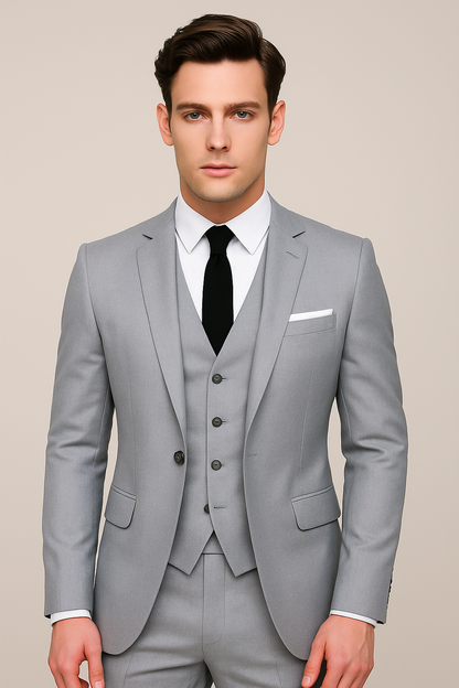 Men's Three-Piece Slim Fit Suit – Contemporary Work and Wedding Attire