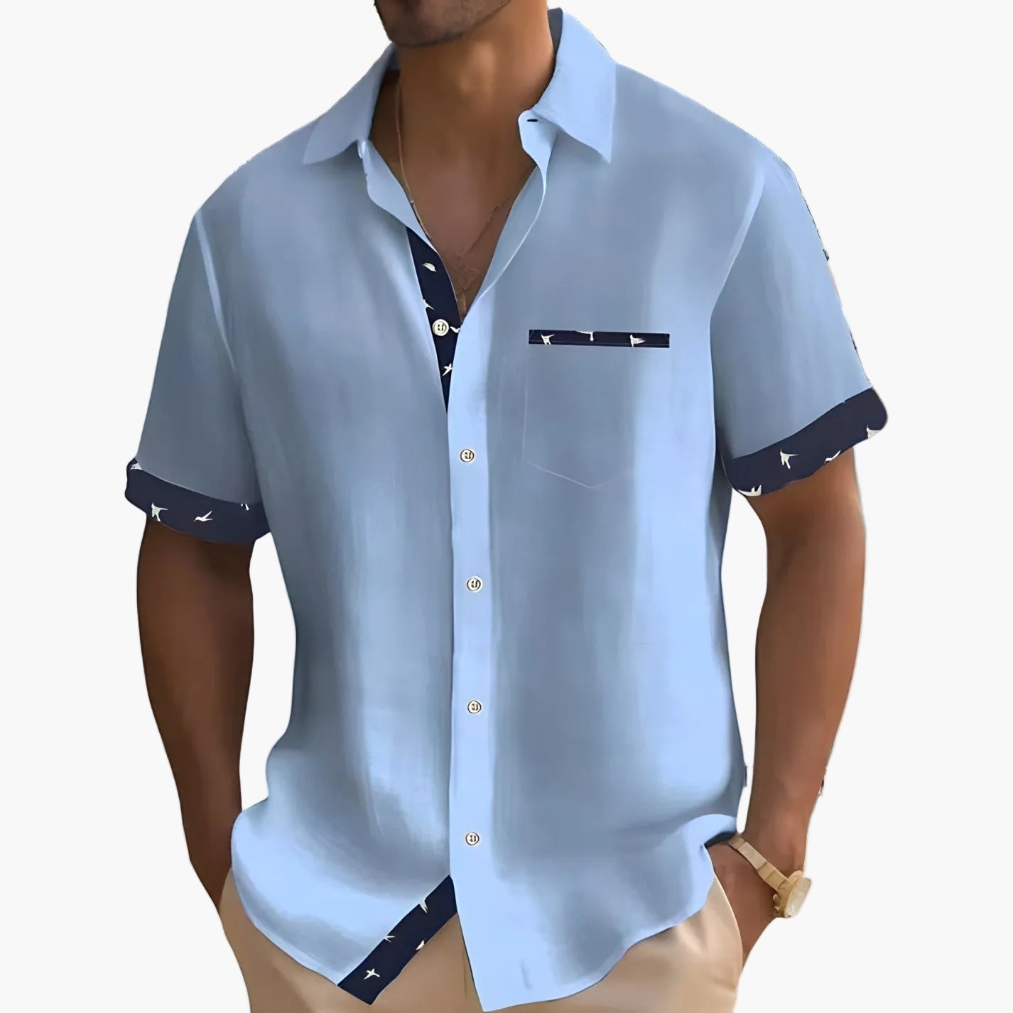 Men's Short-Sleeve Casual Shirt with Contrasting Details – Contemporary Summer Shirt for Everyday Wear and Vacation