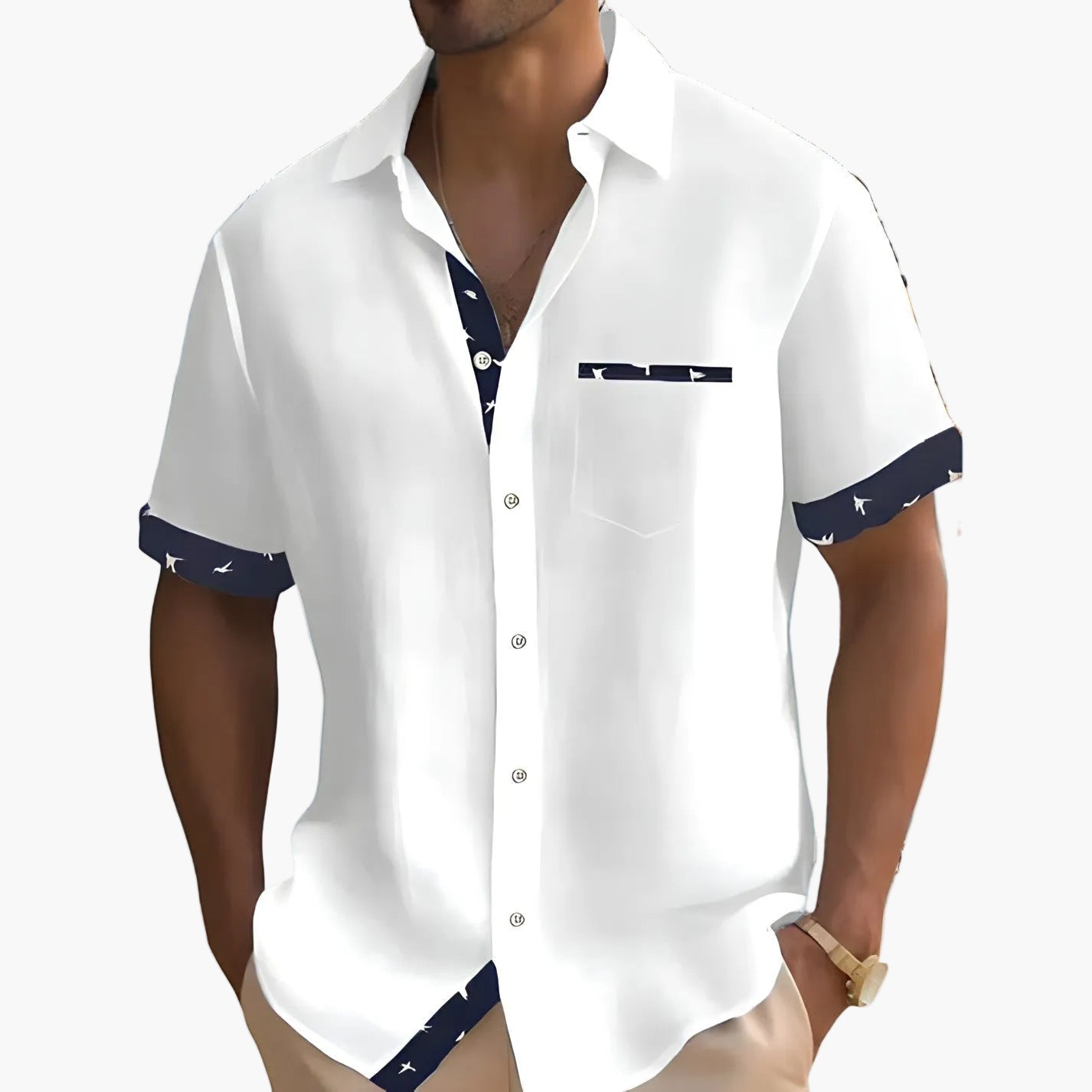 Men's Short-Sleeve Casual Shirt with Contrasting Details – Contemporary Summer Shirt for Everyday Wear and Vacation