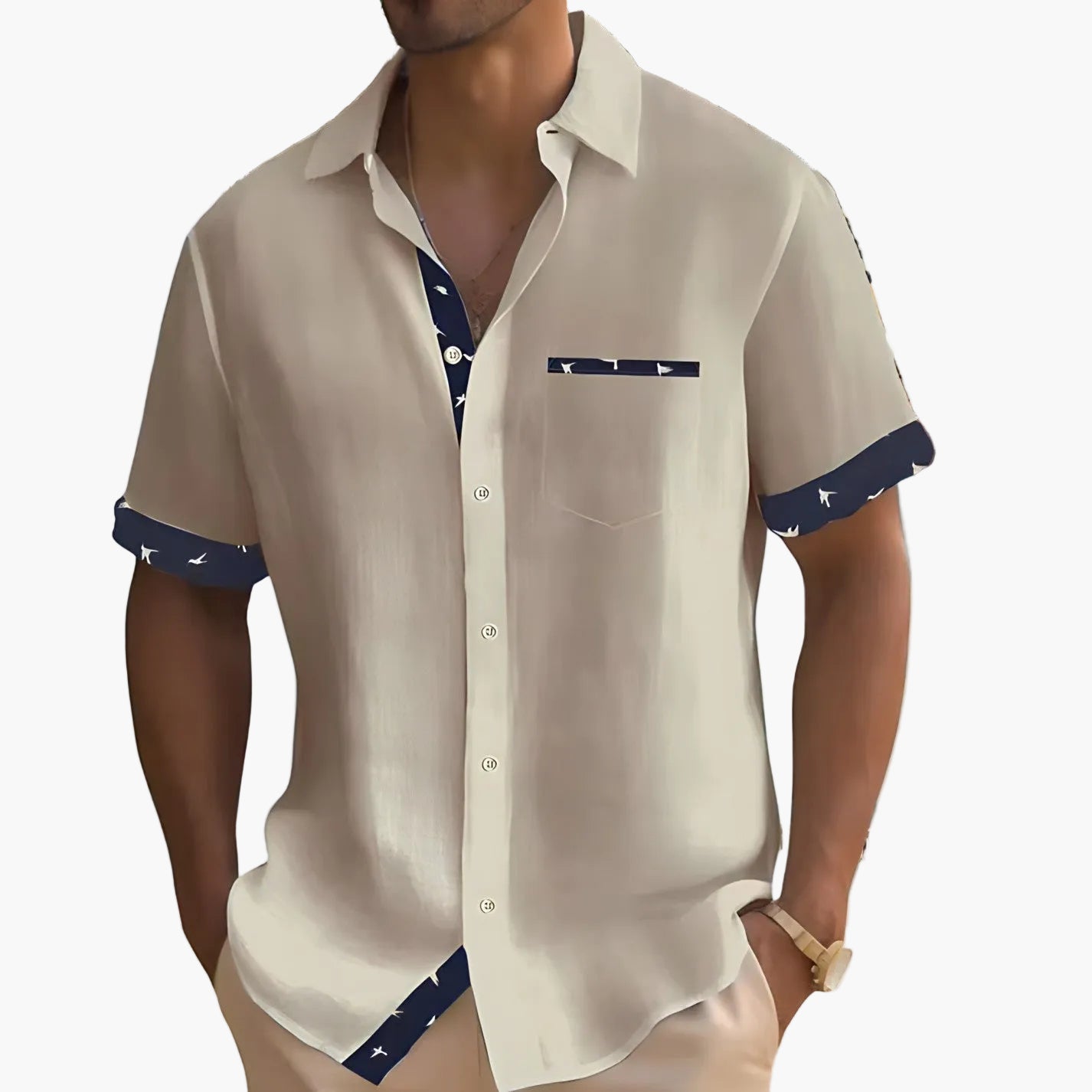 Men's Short-Sleeve Casual Shirt with Contrasting Details – Contemporary Summer Shirt for Everyday Wear and Vacation