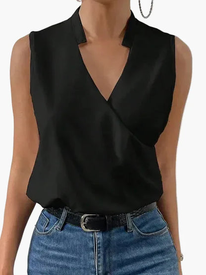 Damen Ärmeloses Wickelblusenshirt mit V-Ausschnitt – Eleganter Sommer-Style für Freizeit und Büro