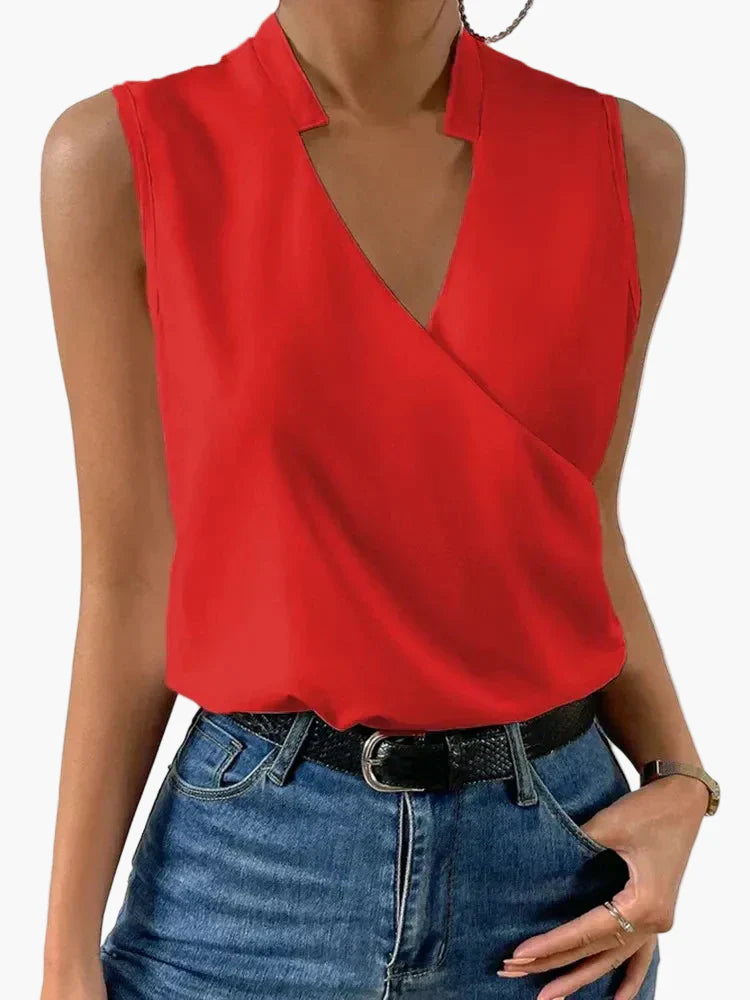 Damen Ärmeloses Wickelblusenshirt mit V-Ausschnitt – Eleganter Sommer-Style für Freizeit und Büro