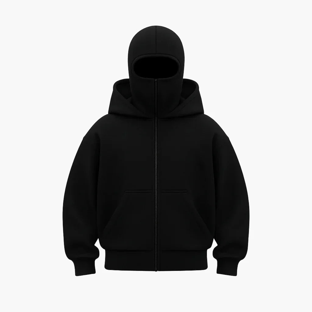 Unisex Urban Tech Zip Hoodie with integrated balaclava – Streetwear for everyday & outdoor