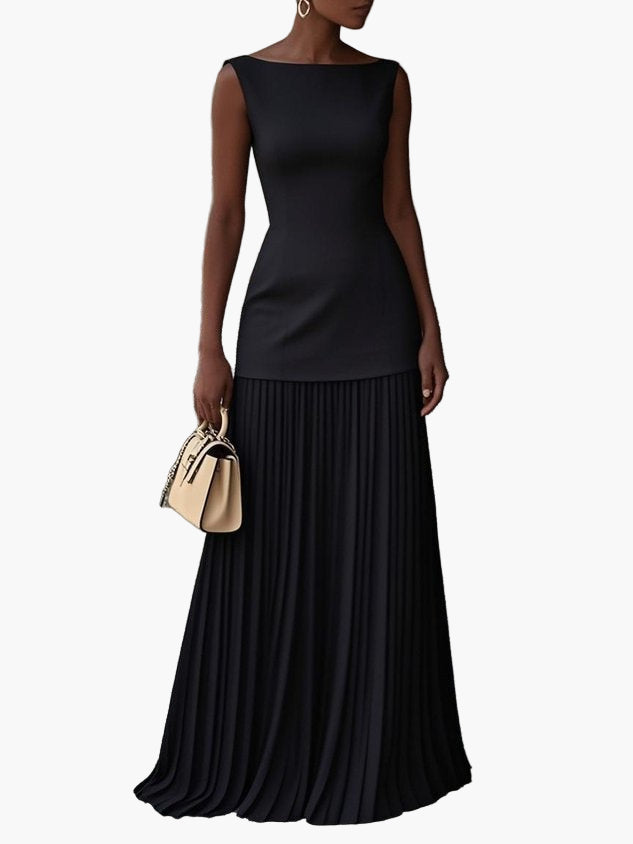 Women's Elegant Two-Piece Set Maxi Evening Dress Pleated Skirt for Special Occasions