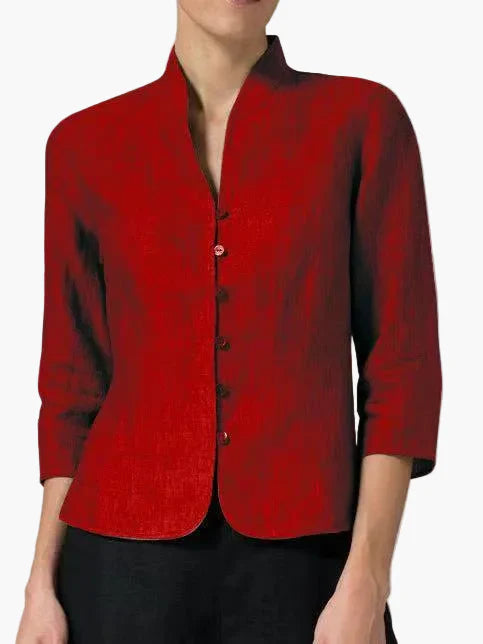Women's Jacket with Standing Collar and Three-Quarter Sleeves – Elegant Work and Leisure Look