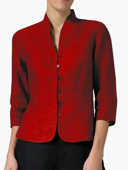 Women's Jacket with Standing Collar and Three-Quarter Sleeves – Elegant Work and Leisure Look