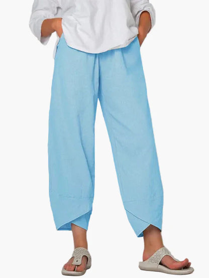Women's Wide Cropped Trousers with Overlapping Hem – Fashionable, Comfortable & Versatile for Everyday and Leisure Use