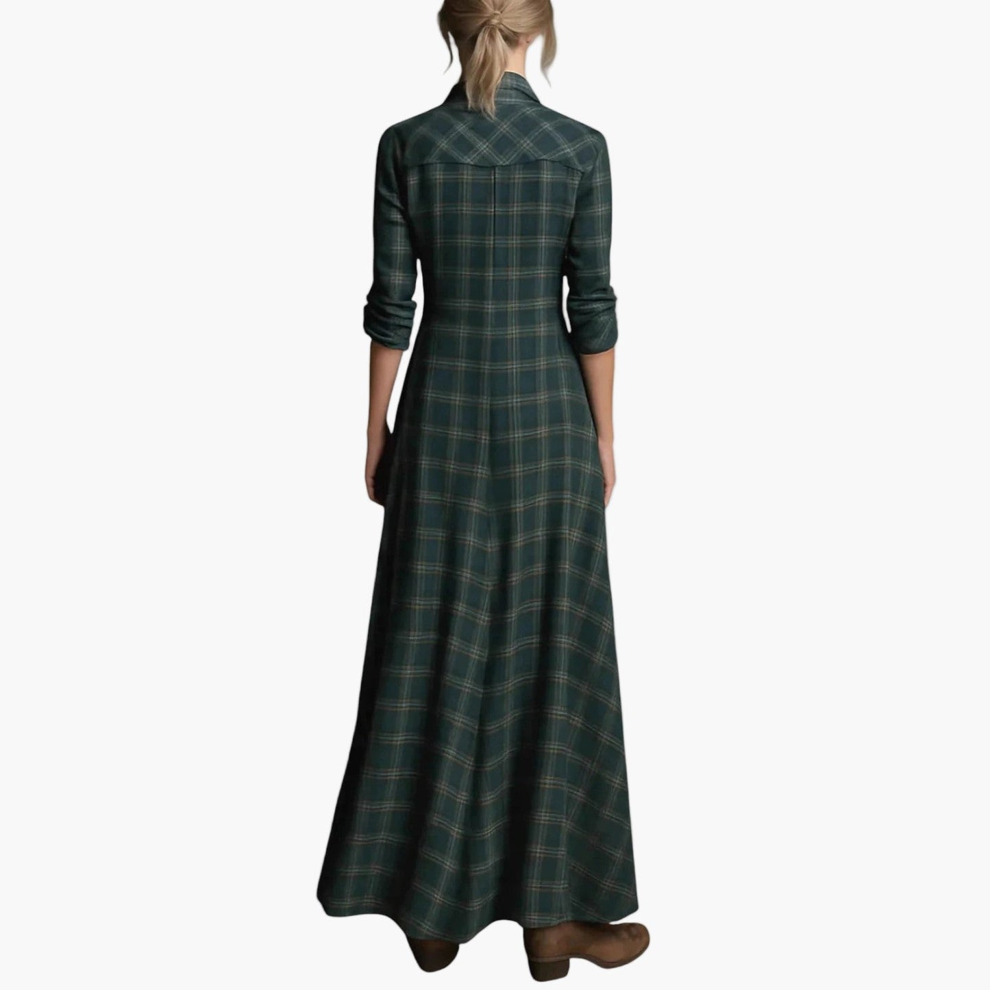 Damen Maxi-Hemdblusenkleid im Karomuster – Lässiger, eleganter Alltagslook