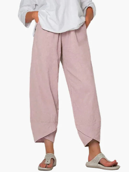 Women's Wide Cropped Trousers with Overlapping Hem – Fashionable, Comfortable & Versatile for Everyday and Leisure Use