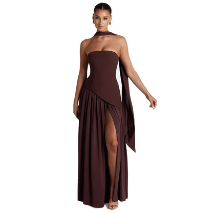 Women's Elegant Strapless Evening Maxi Dress – Modern Design for Festive Occasions and Galas