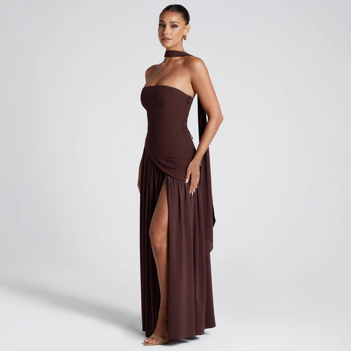Women's Elegant Strapless Evening Maxi Dress – Modern Design for Festive Occasions and Galas