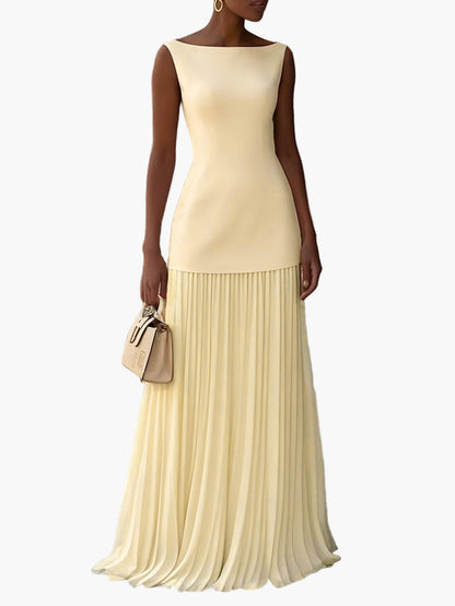 Women's Elegant Two-Piece Set Maxi Evening Dress Pleated Skirt for Special Occasions