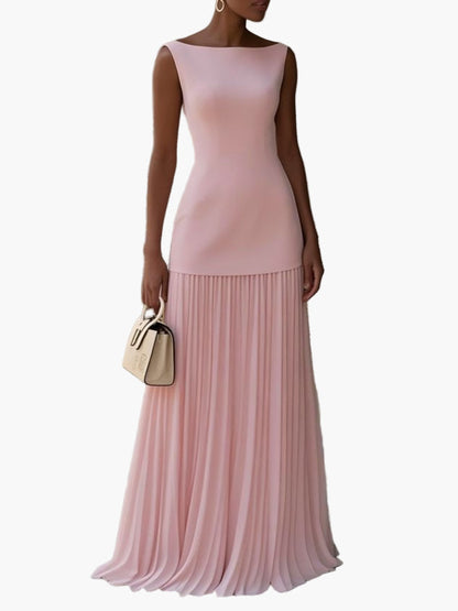 Women's Elegant Two-Piece Set Maxi Evening Dress Pleated Skirt for Special Occasions