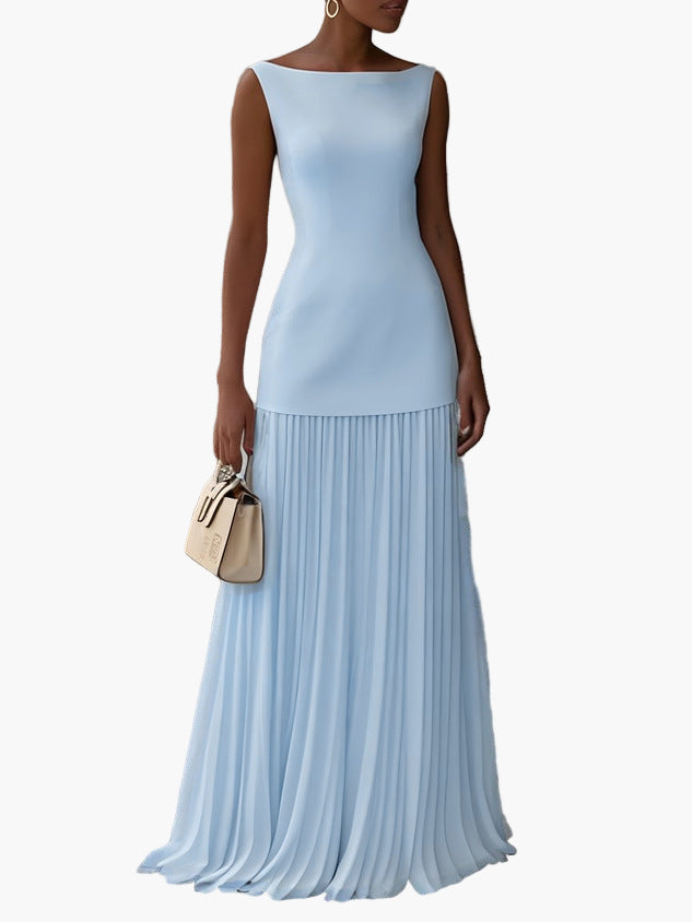 Women's Elegant Two-Piece Set Maxi Evening Dress Pleated Skirt for Special Occasions