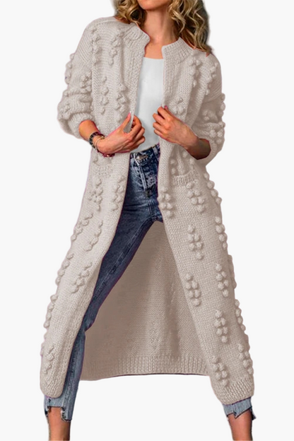 Women's Long Knit Coat – Fashionable Cardigan with 3D Structure for Leisure & Everyday Use