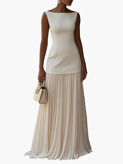 Women's Elegant Two-Piece Set Maxi Evening Dress Pleated Skirt for Special Occasions