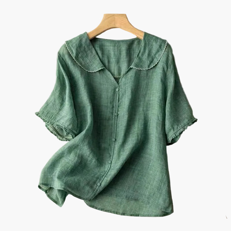 Damen Vintage-Bluse mit Bubikragen – Lockerer Alltagsstil für Freizeit & Büro