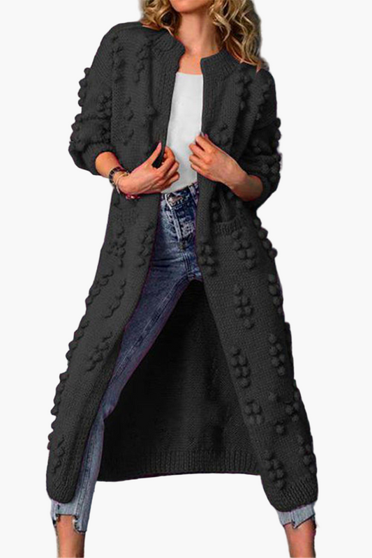 Damen Strickmantel Lang – Modischer Cardigan mit 3D-Struktur für Freizeit & Alltag